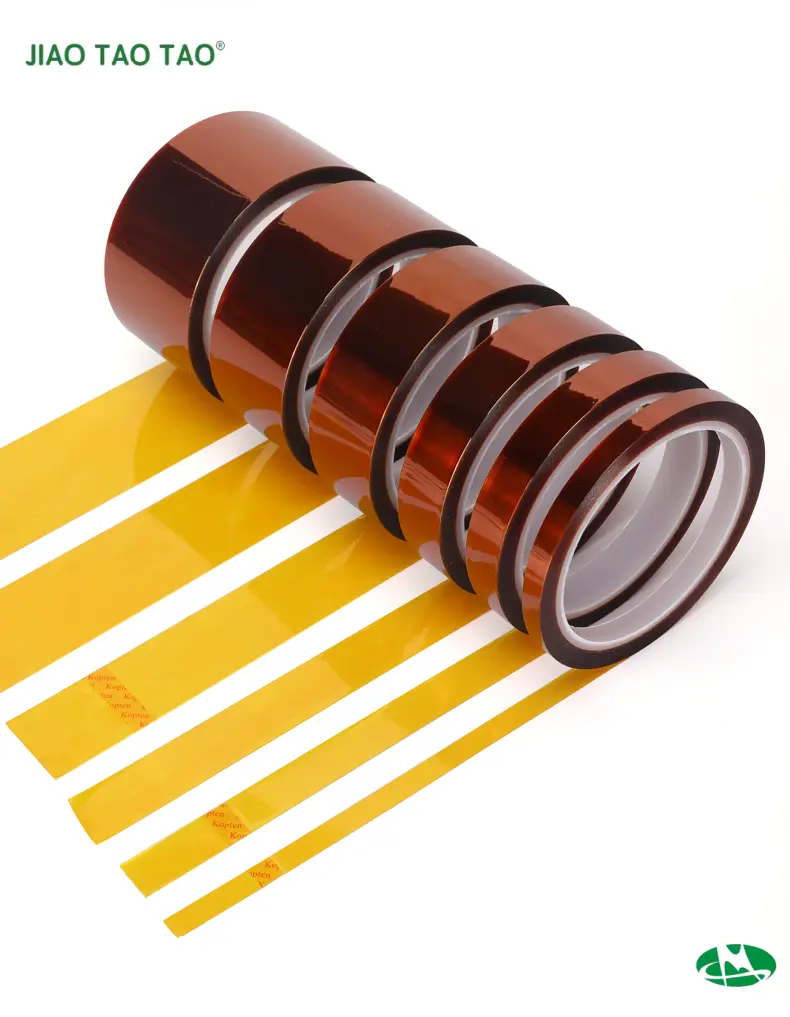 Kapton-style polyimide heat tape for 3D printer platforms, PCB masking, and industrial electronic insulation.